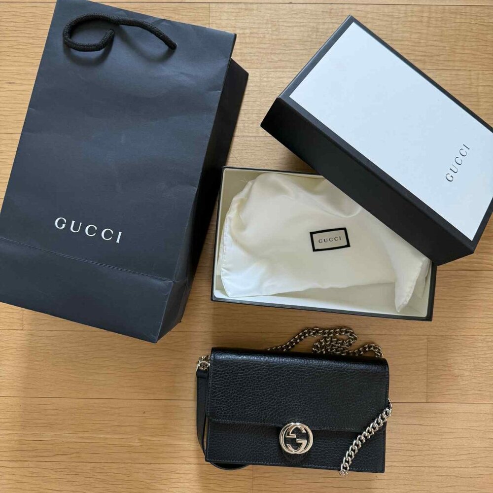 Gucci Marmont Black Calfskin Leather Interlocking GG Bag